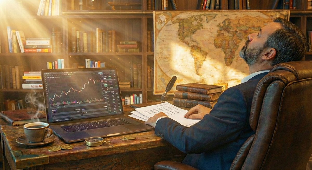 الكاتب في مكتبه مستغرقا في التفكير